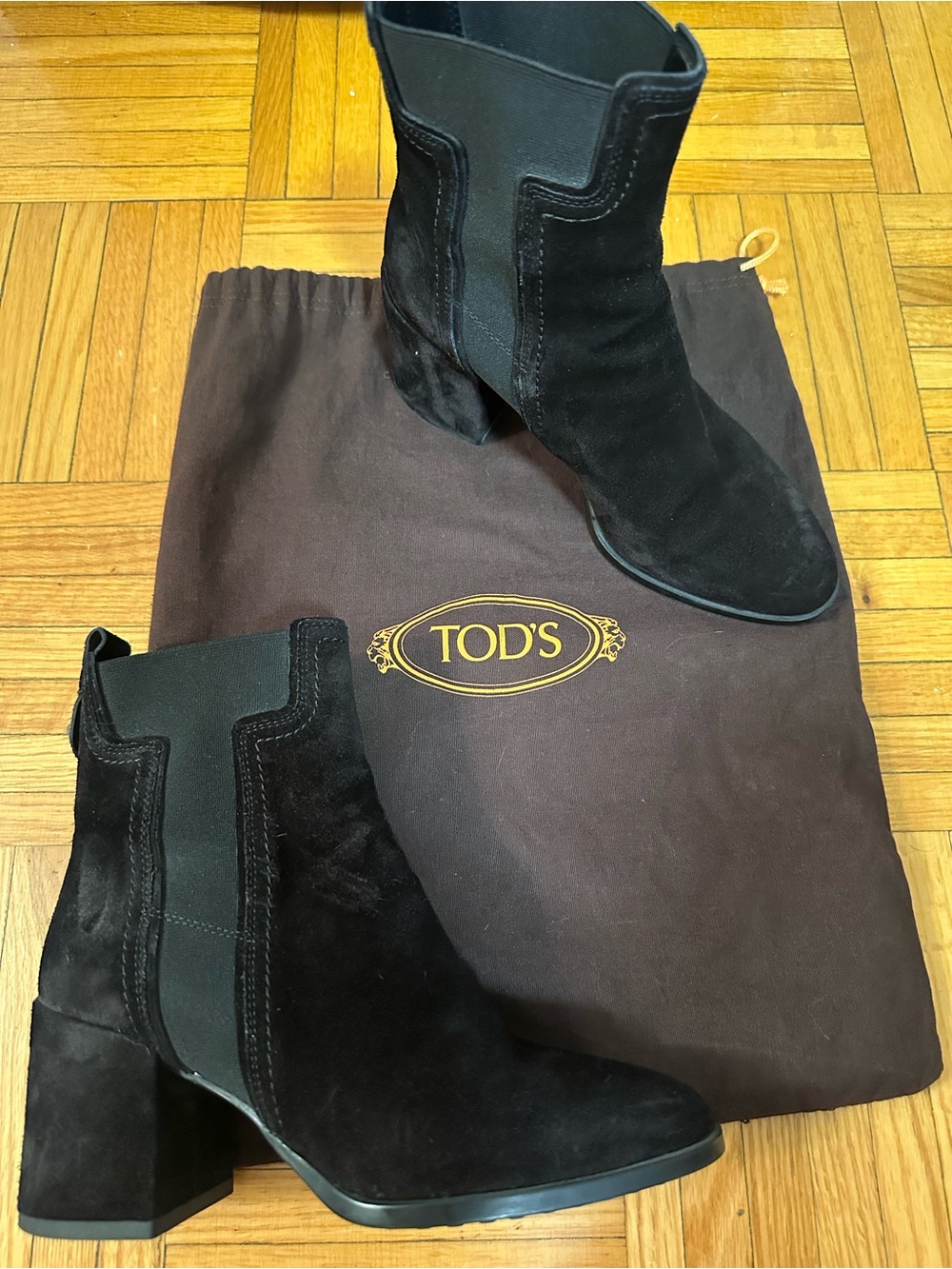 Tod's Black Suede Chelsea Block-Heel Ankle Boots